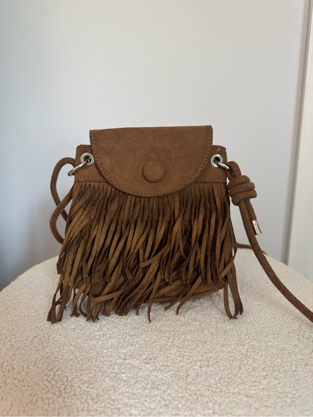Fringe Faux Suede Crossbody Bag in Brown